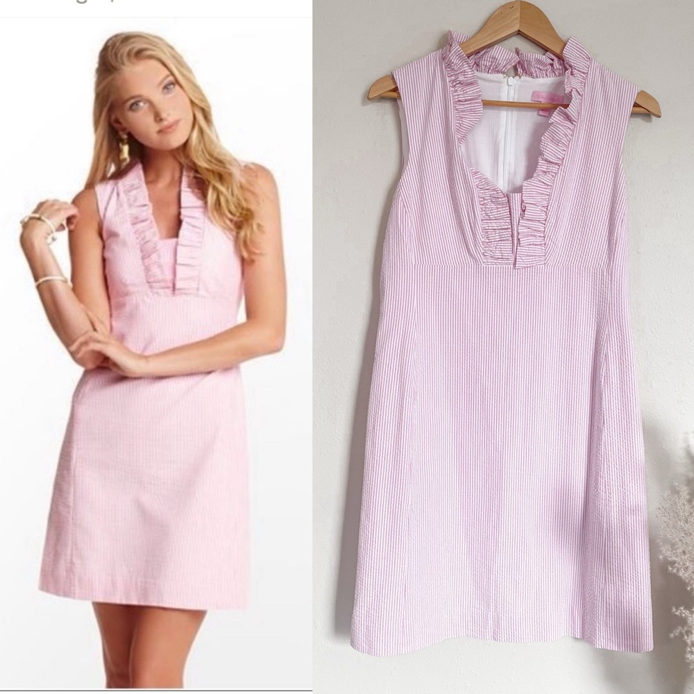 Lilly Pulitzer | Adeline Shift Dress in Hotty Pink Lucky Seersucker size 8